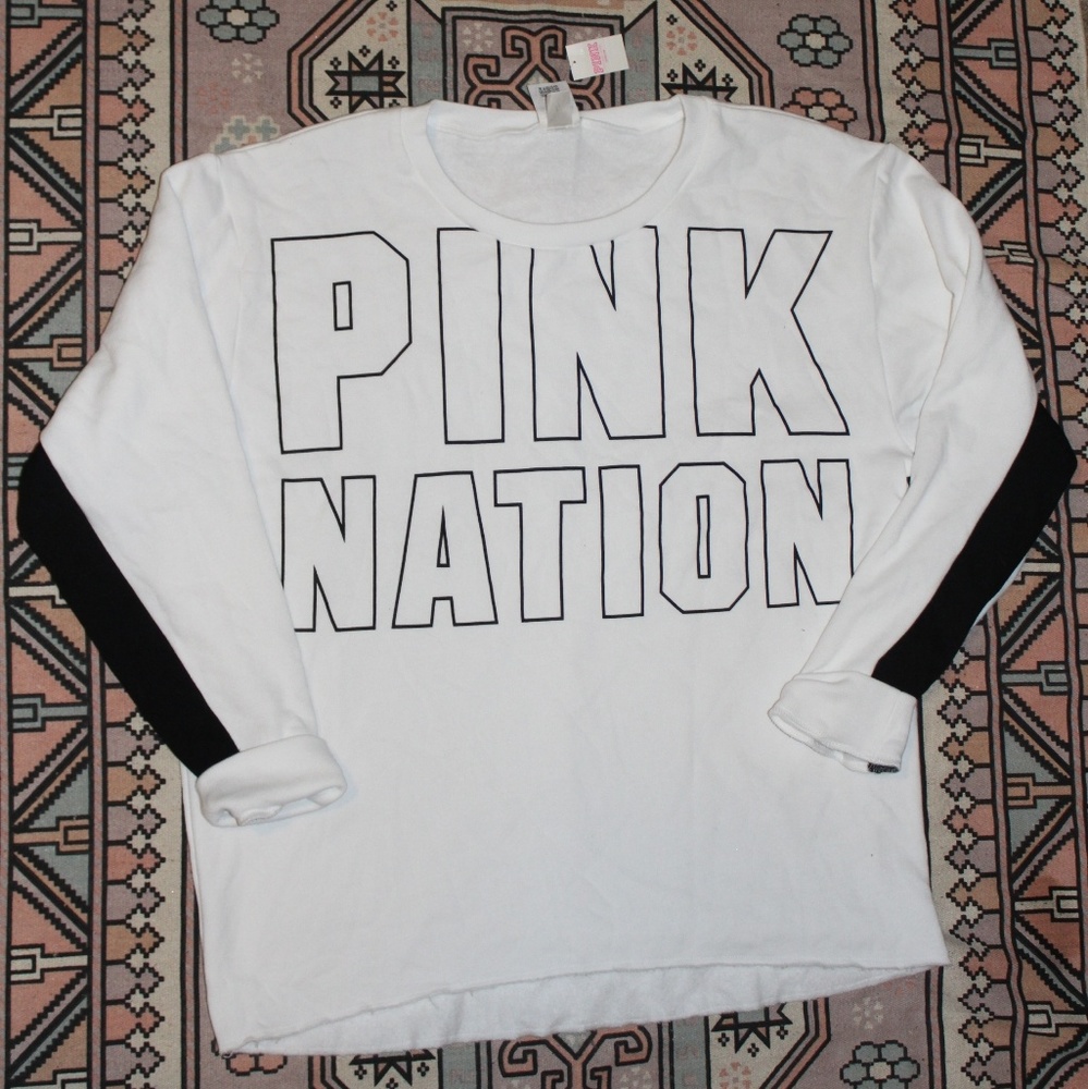 VS PINK white pink nation crew neck